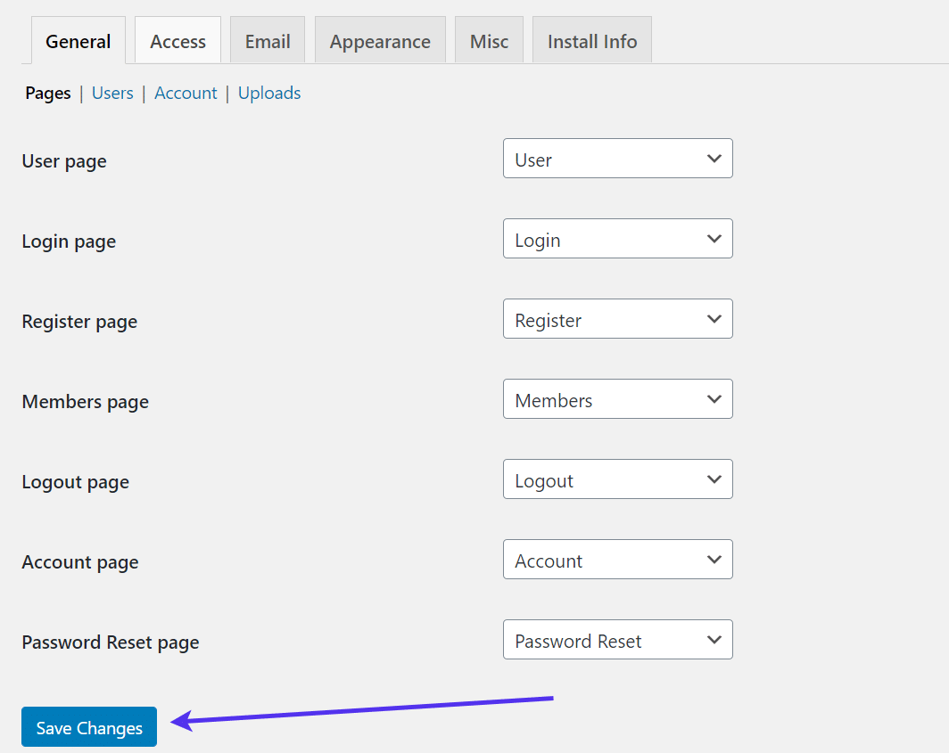 general settings for WordPress Registration Form