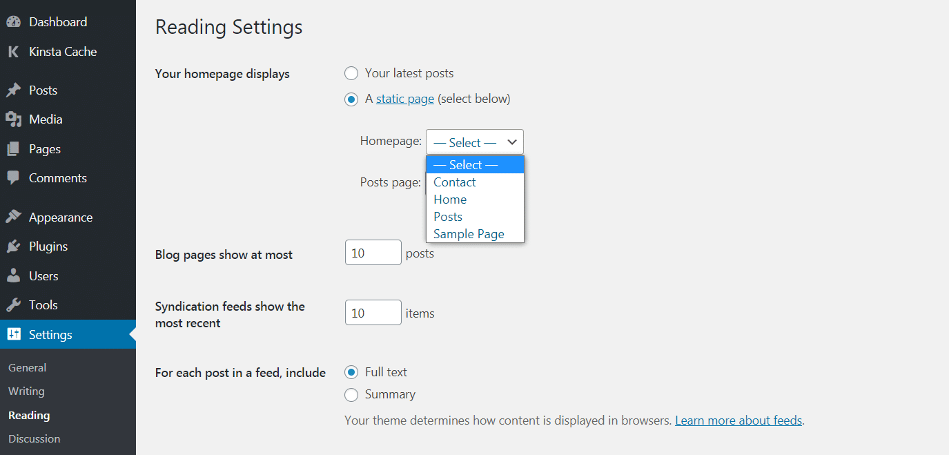 setting static home page