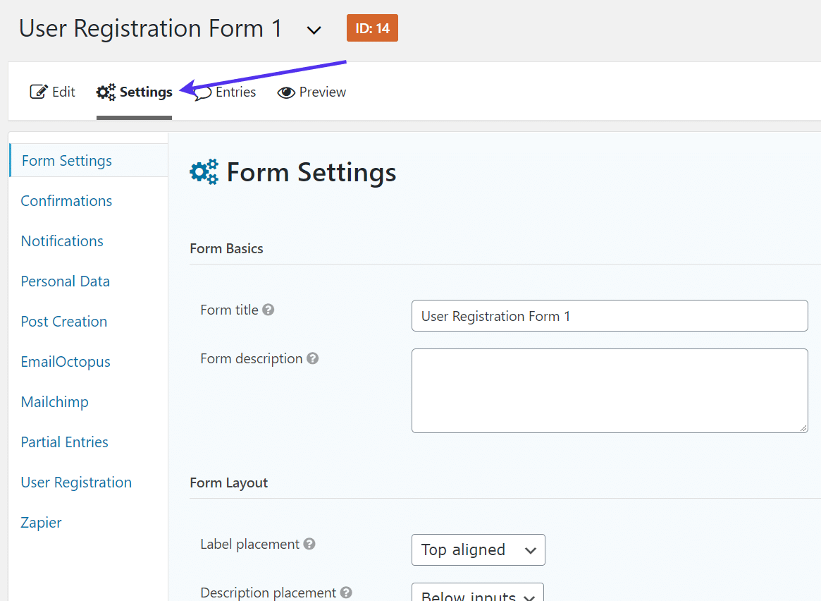 Modifica delle impostazioni del modulo di registrazione personalizzato