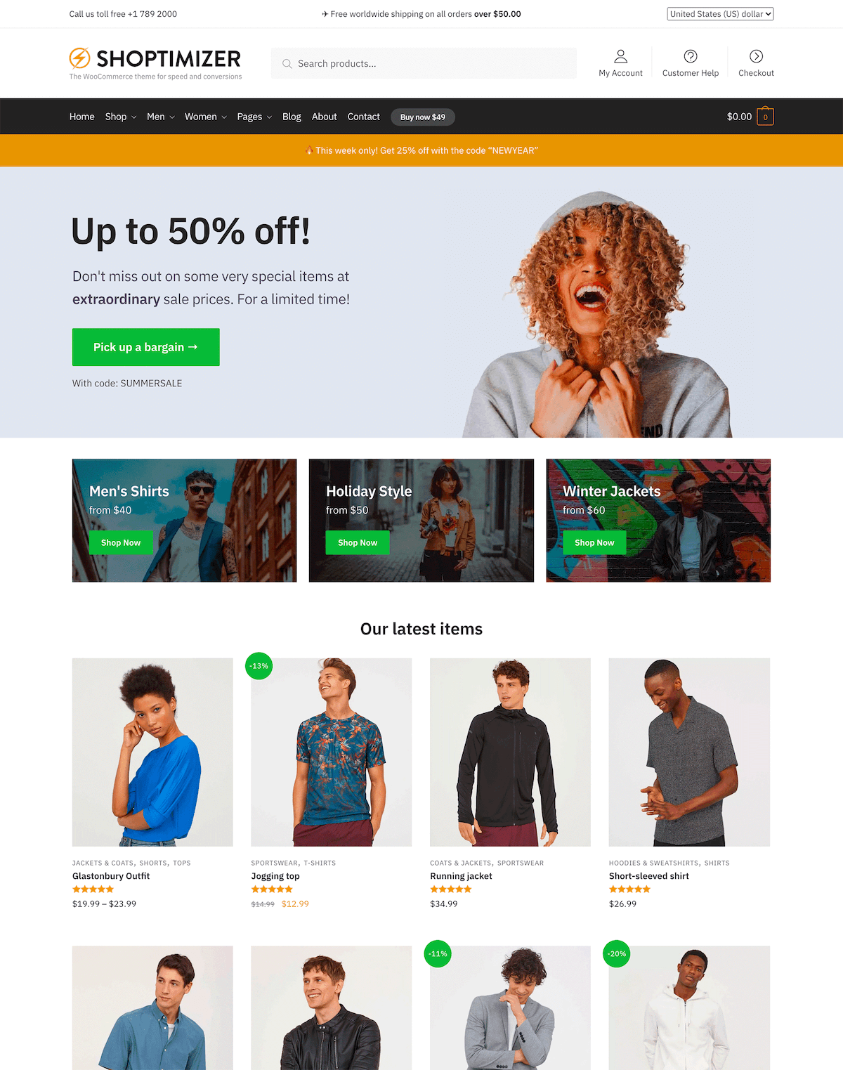 Shoptimizer theme homepage