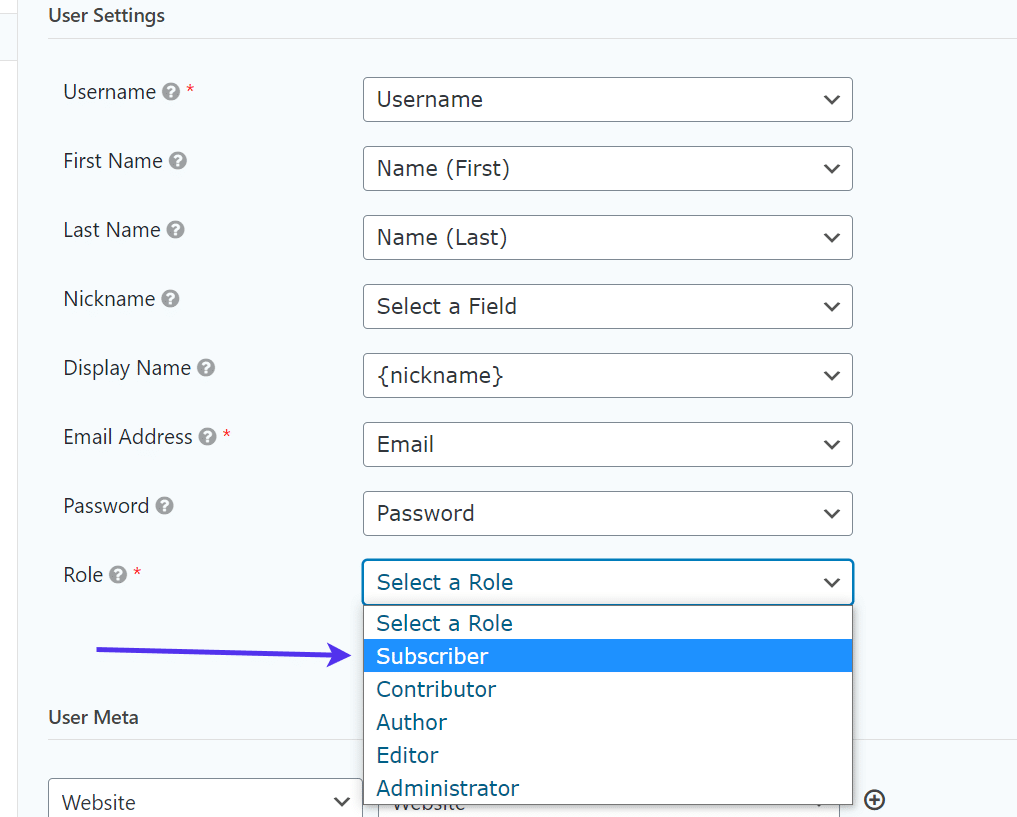 Scelta dei ruoli utente