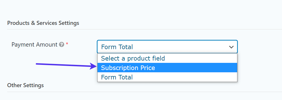 Definição do campo do valor do pagamento