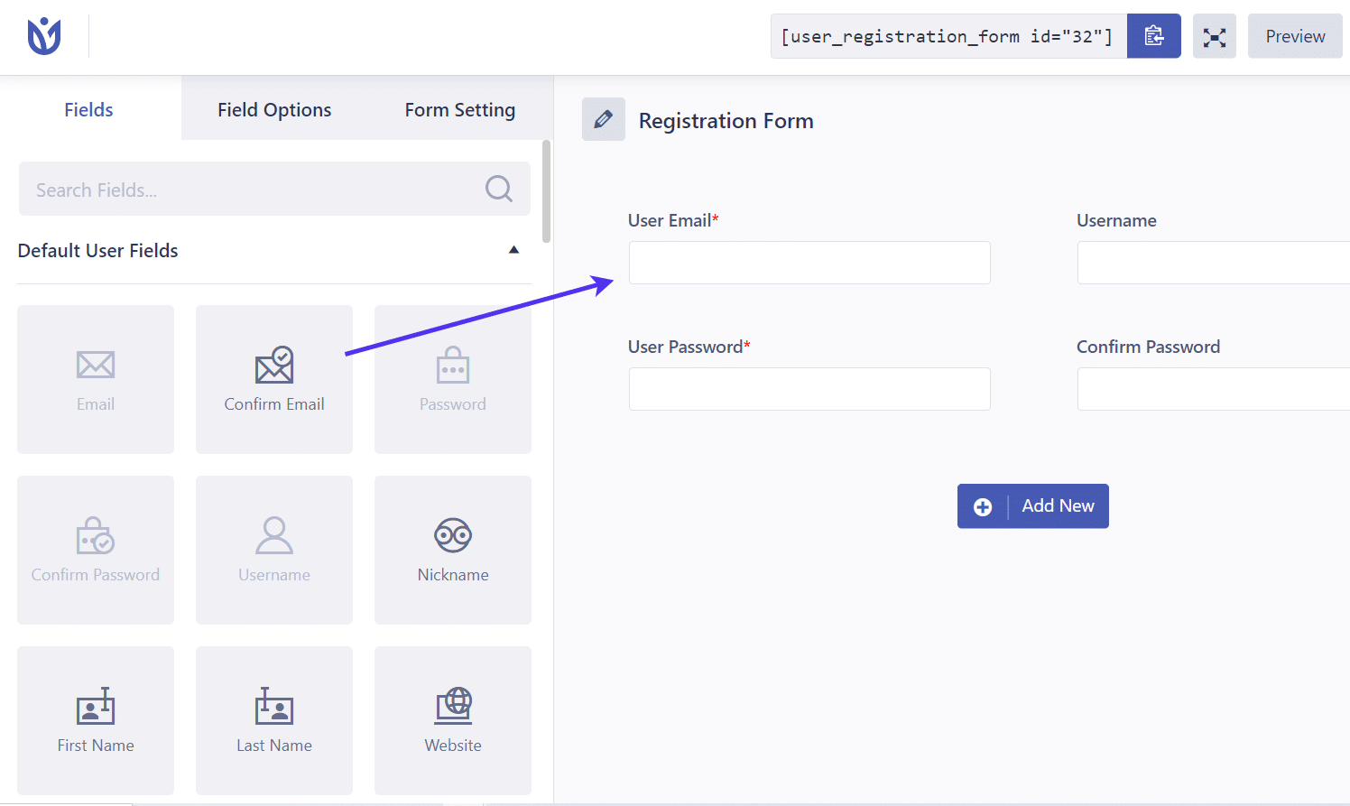 Aggiunta di moduli per costruire il modulo di registrazione