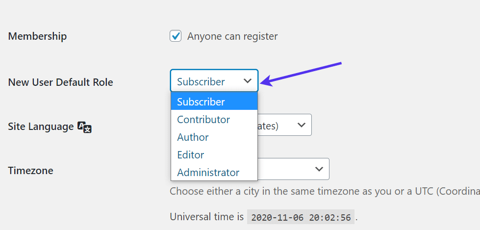 user role for WordPress Registration Form