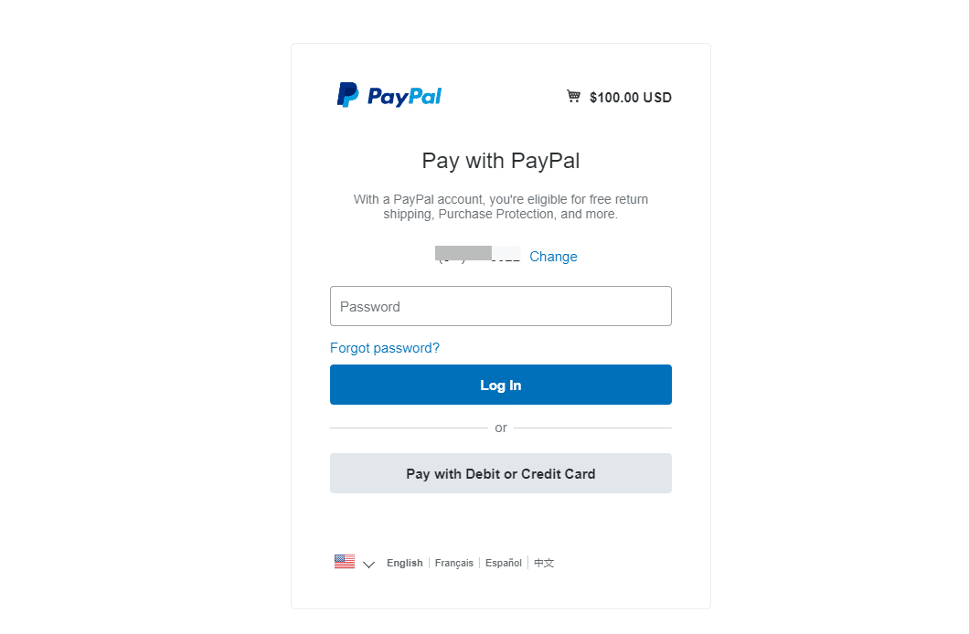 Forma de pagamento PayPal