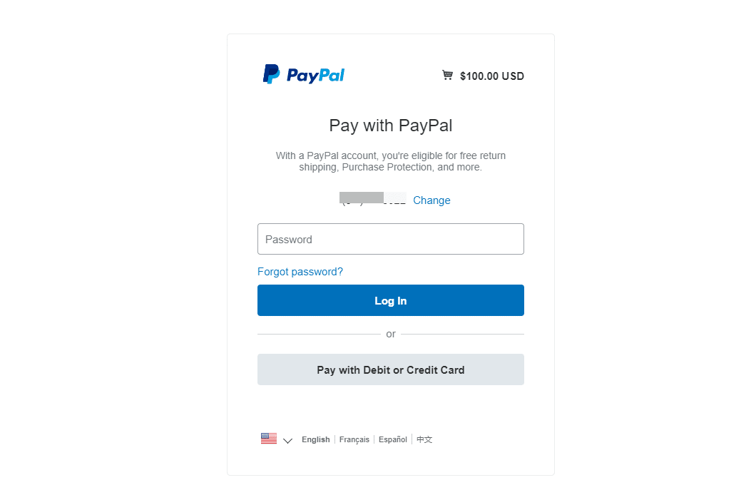 PayPal´s betalningsformulär