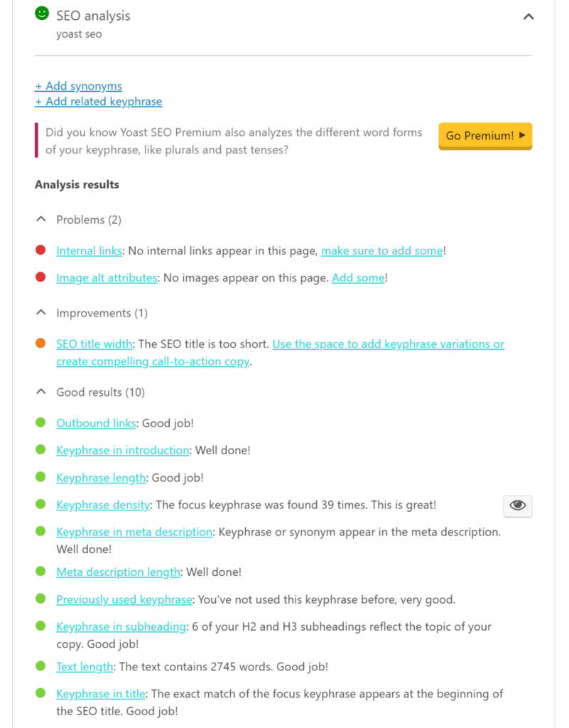 L'analyse des mots-clés de Yoast SEO