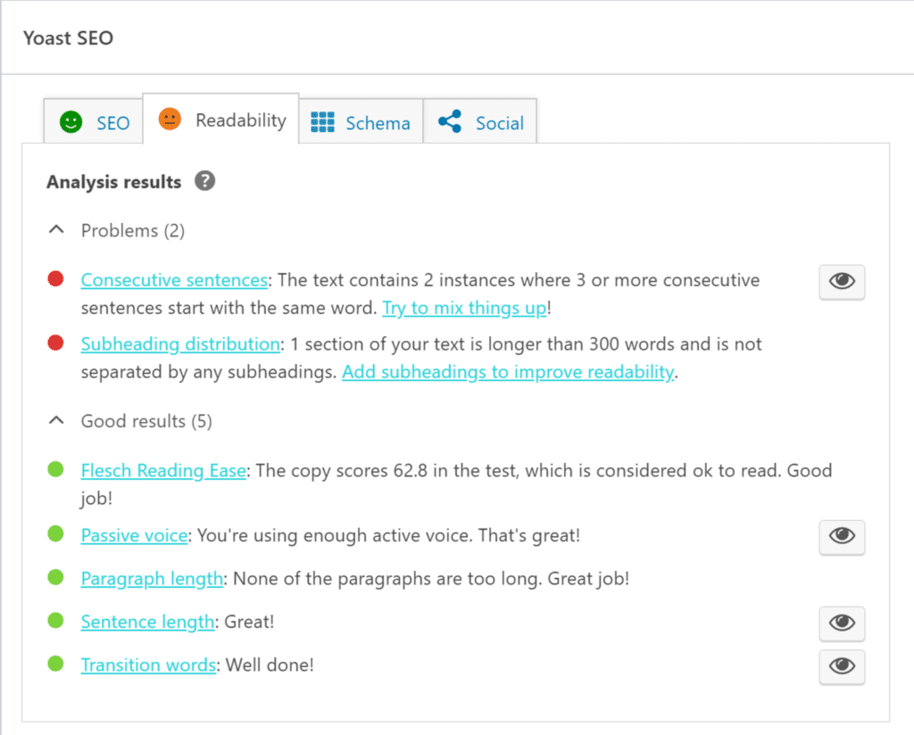 The Yoast SEO readability analysis