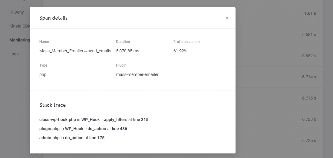 De details van de kritieke span en stacktrace