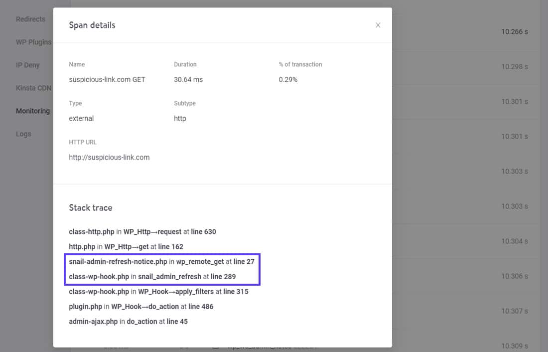 Inspecteren van de stack-trace van een andere trage span