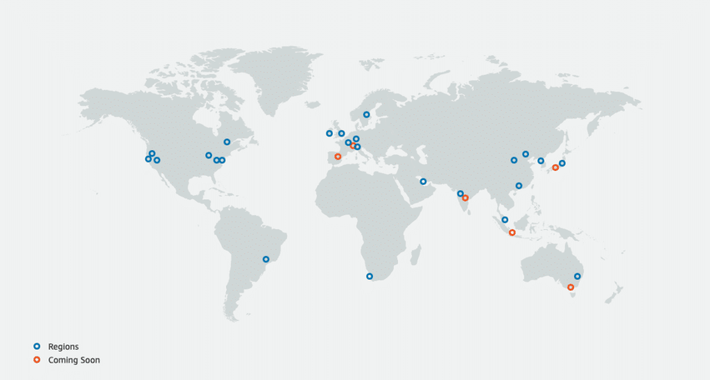 Carte de l'infrastructure mondiale d’AWS (Source : Amazon Web Services)