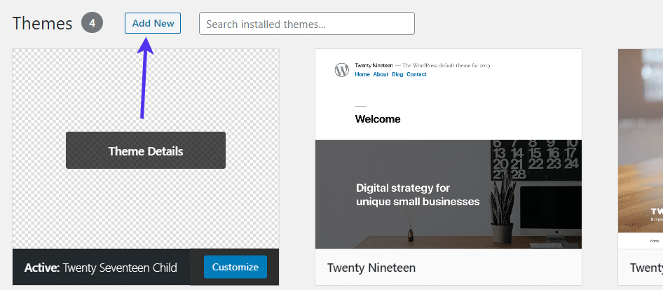Adding a new theme in WordPress