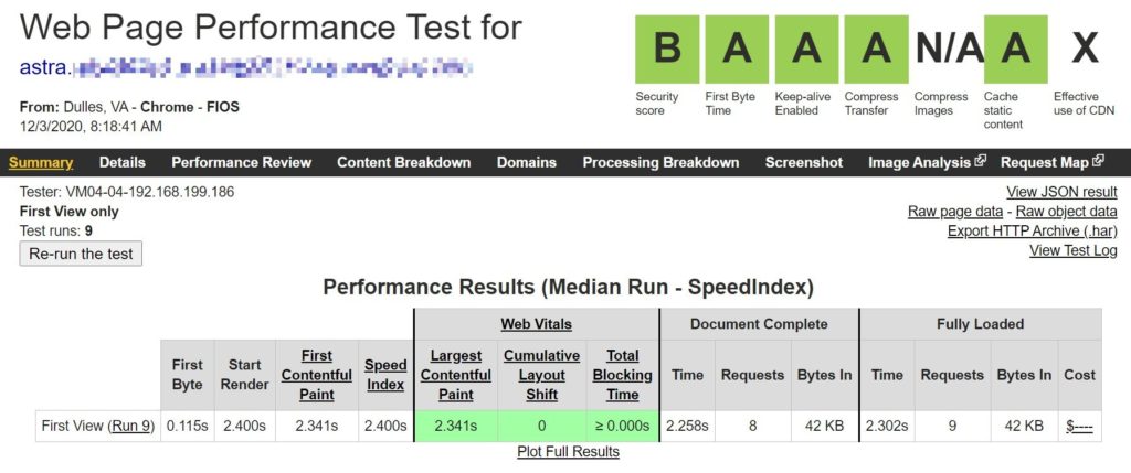 Performance of the Astra theme on a fresh install - GeneratePress vs Astra comparison