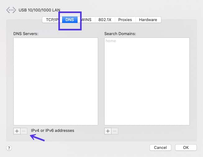 Das macOS DNS Netzwerk Fenster