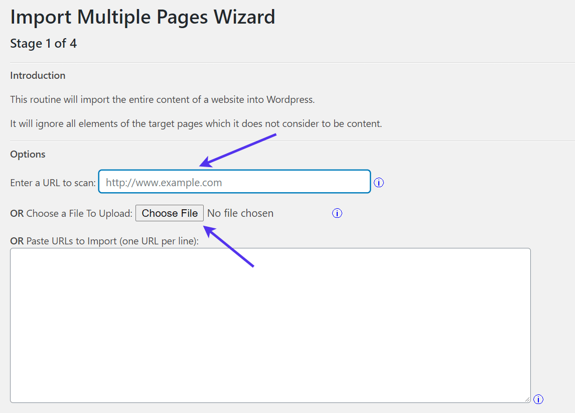 Saisissez l'URL à scanner pour l'importation