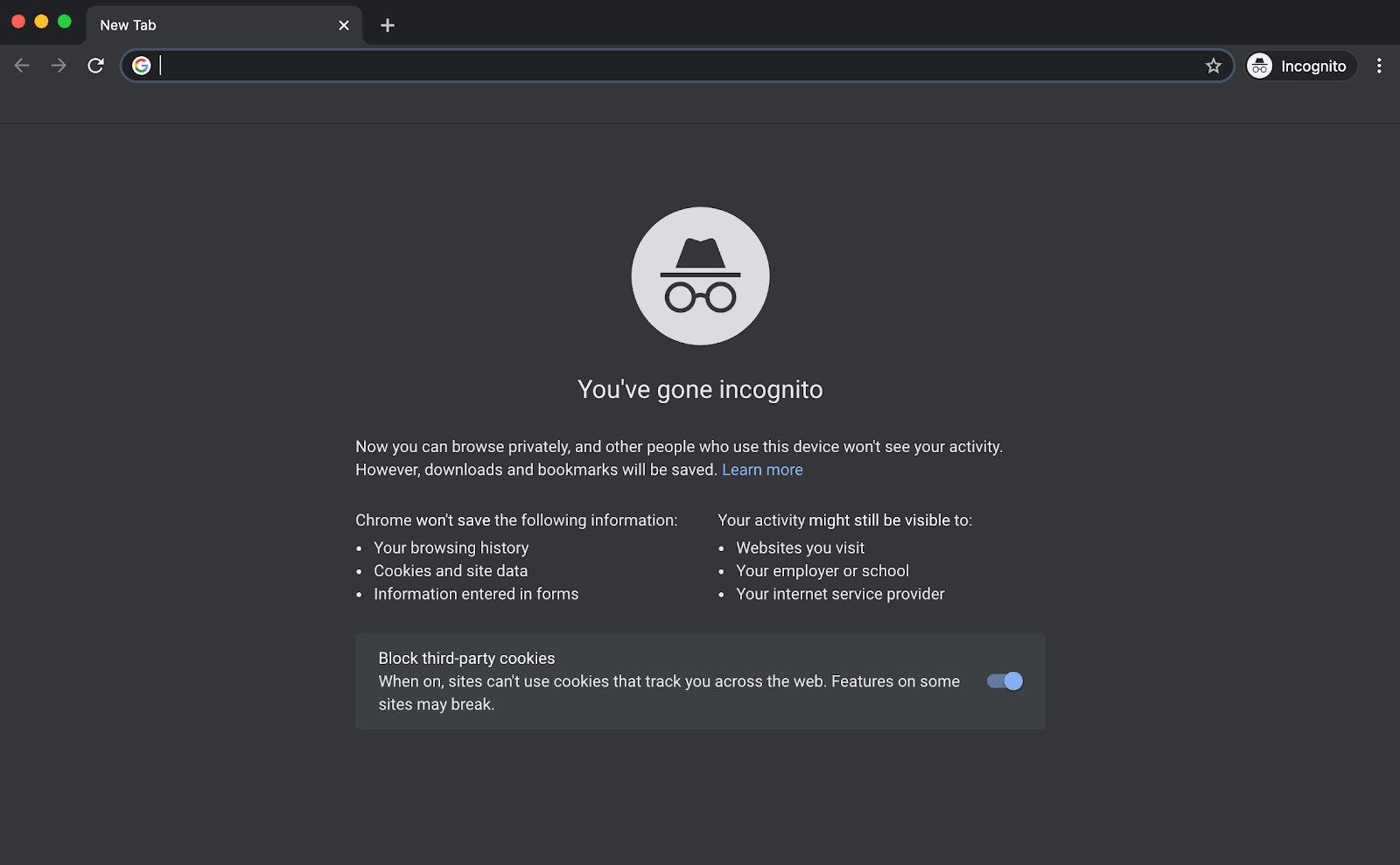 Une fenêtre incognito dans Google Chrome