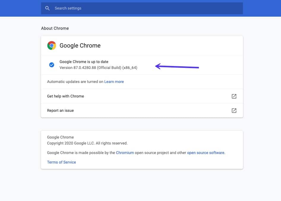 Afficher votre version de Google Chrome