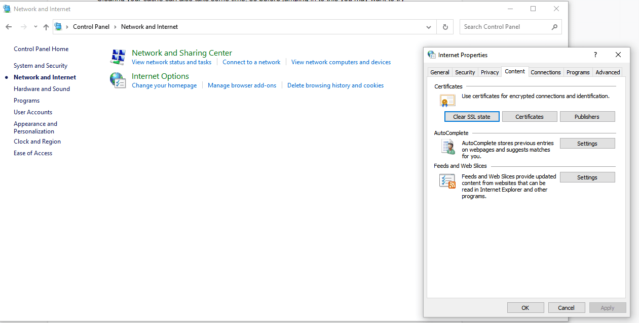 Cancellazione dello stato SSL in Windows