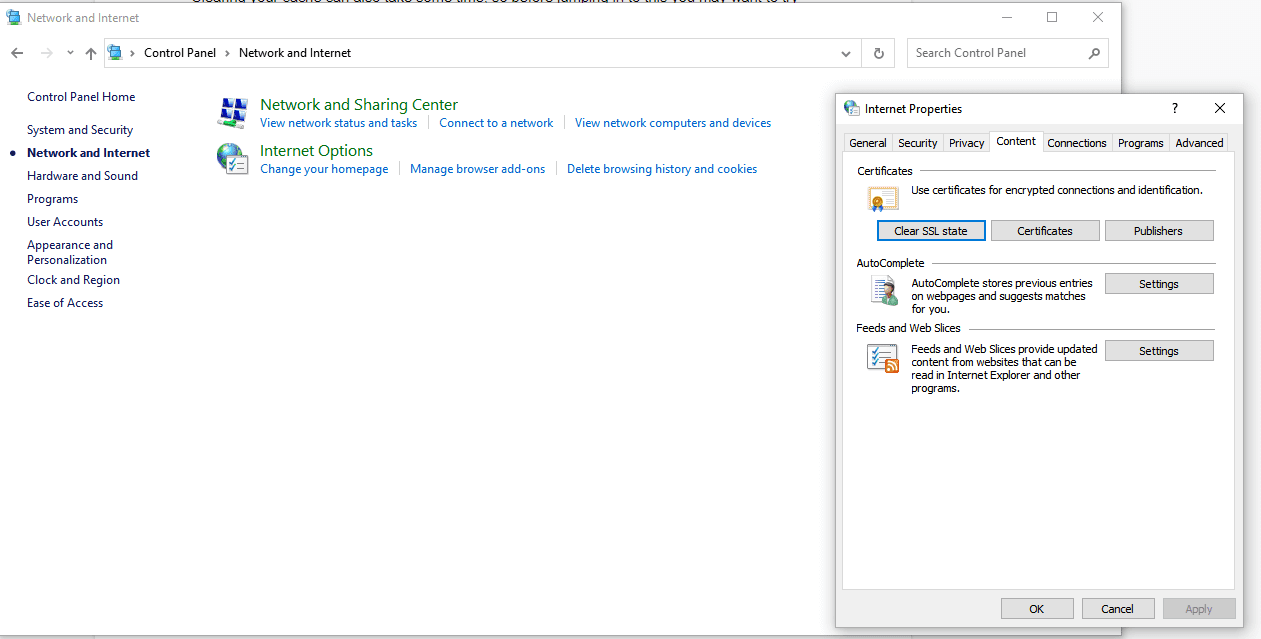 clear ssl state in windows