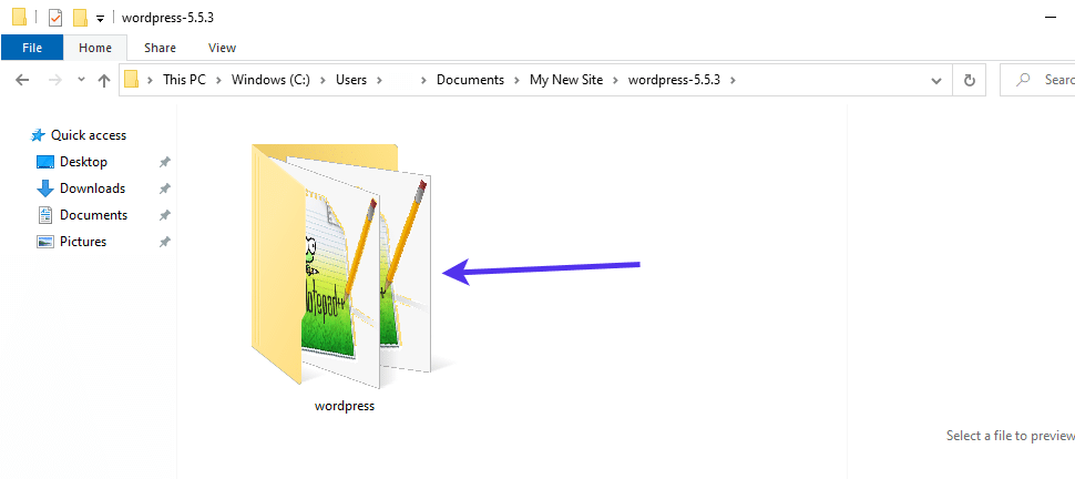 The "wordpress" directory containing core files.