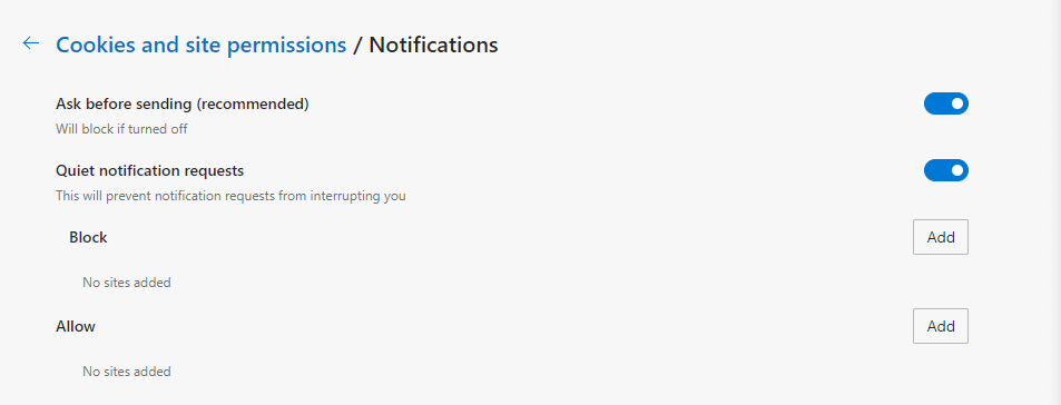 Désactivation des notifications push dans Edge