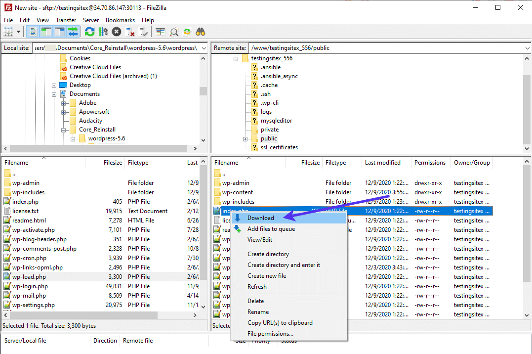 Télécharger un fichier à partir d'un client FTP.