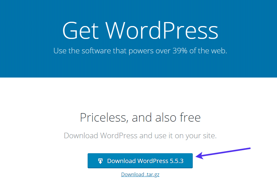 Pulsante "Download WordPress 5.5.3" per scaricare l’ultima versione di WordPress
