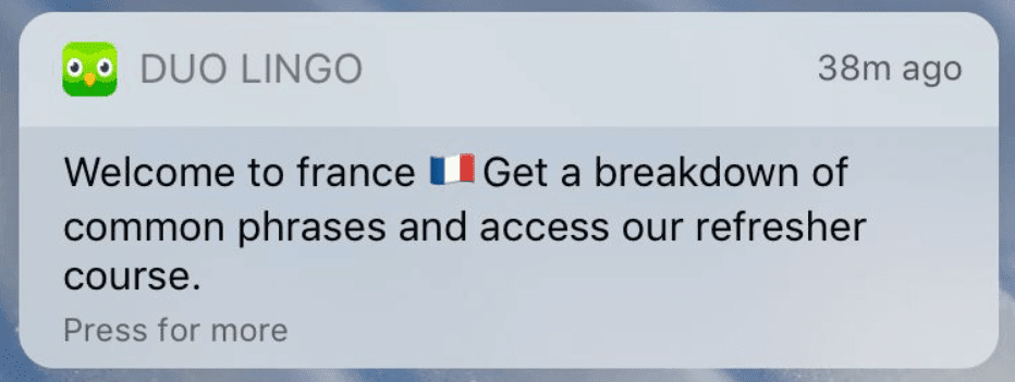 Un exemple de notification push sur iOS