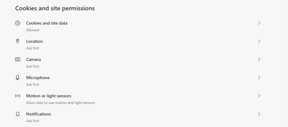 Las cookies de Microsoft Edge y la configuración de los permisos del sitio