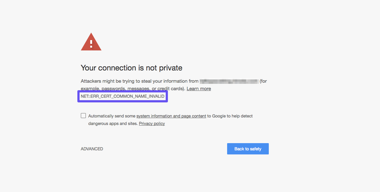 NET::ERR_CERT_COMMON_NAME_INVALID error in Chrome