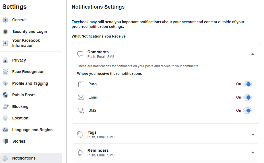 Facebooks inställningar för meddelanden