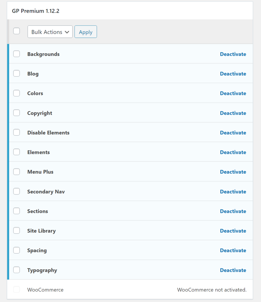 The full GeneratePress module list