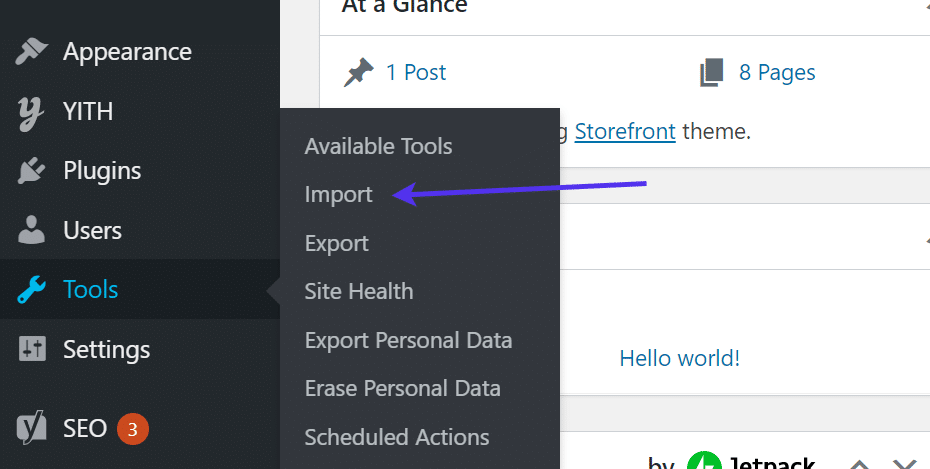 The import tool in WordPress.
