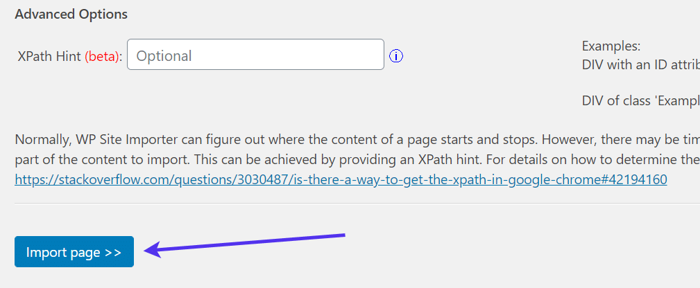 Klicke auf den "Seite importieren" Button