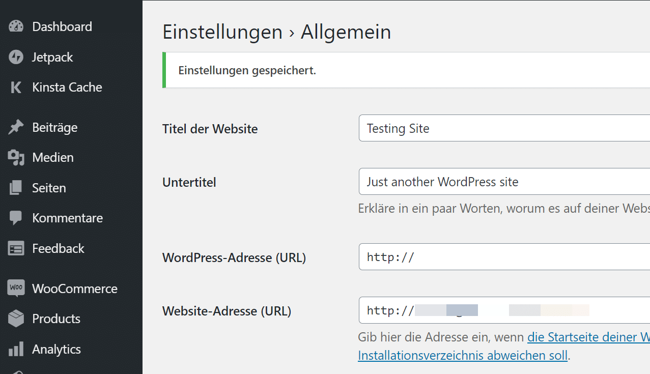 Traduction allemande du tableau de bord WordPress.