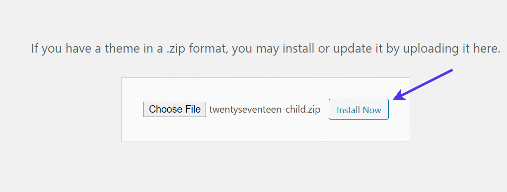 Installing the child theme
