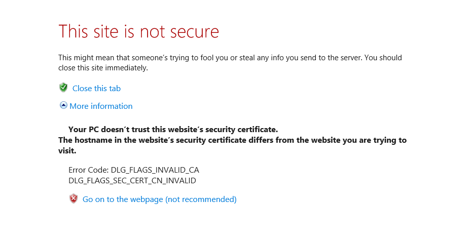 Una advertencia de certificado de seguridad en Internet Explorer