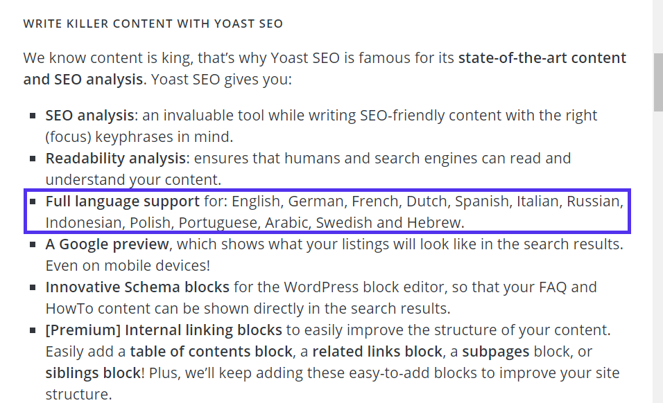 Funktionen für den sprachlichen Support