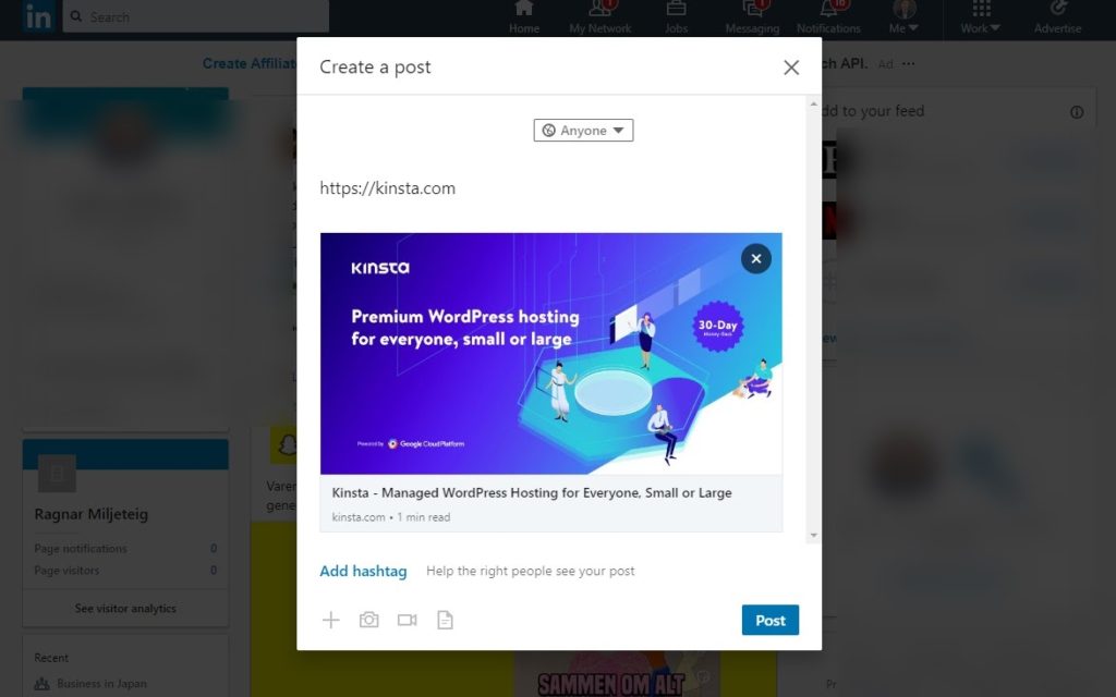 linkedin link preview image size