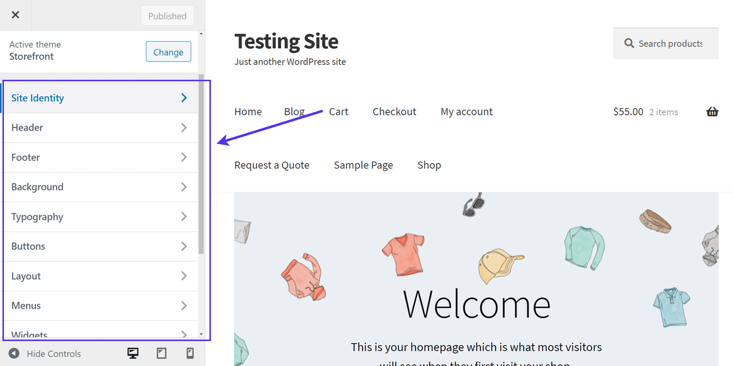 Personaliza la identidad del sitio, la cabecera, el pie de página y mucho más en WordPress.