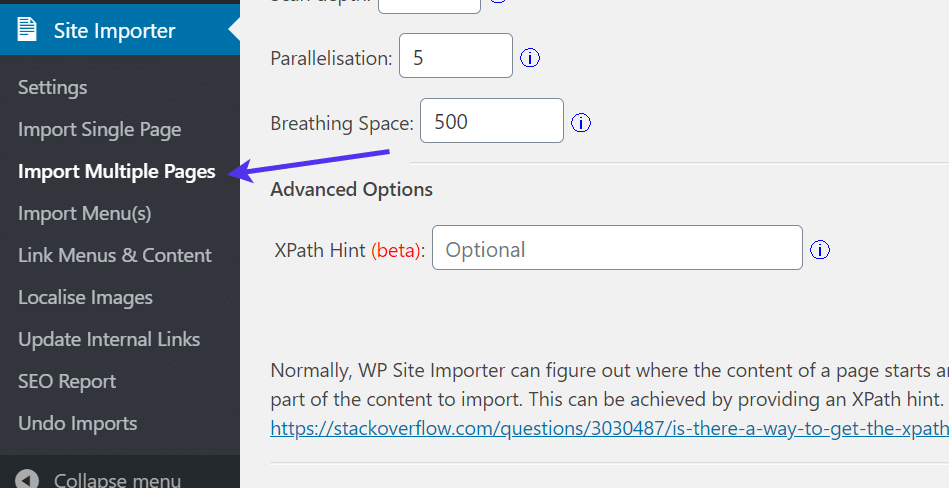 Import multiple pages at once