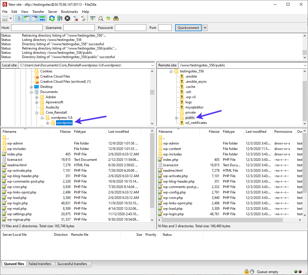 Visualizza i file del sito nella cartella pubblica.