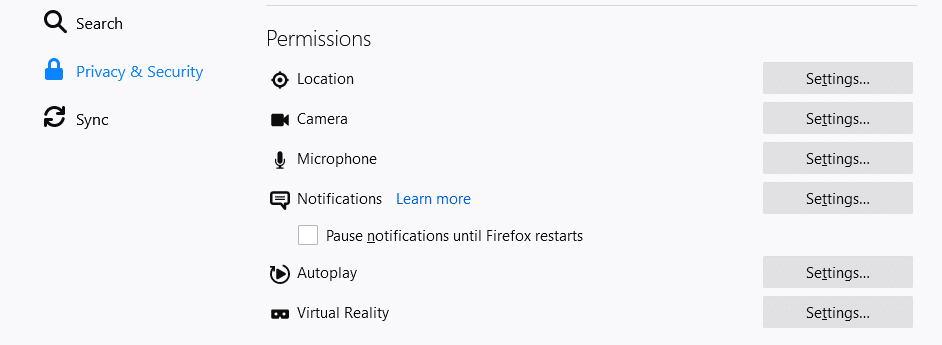 permissions firefox