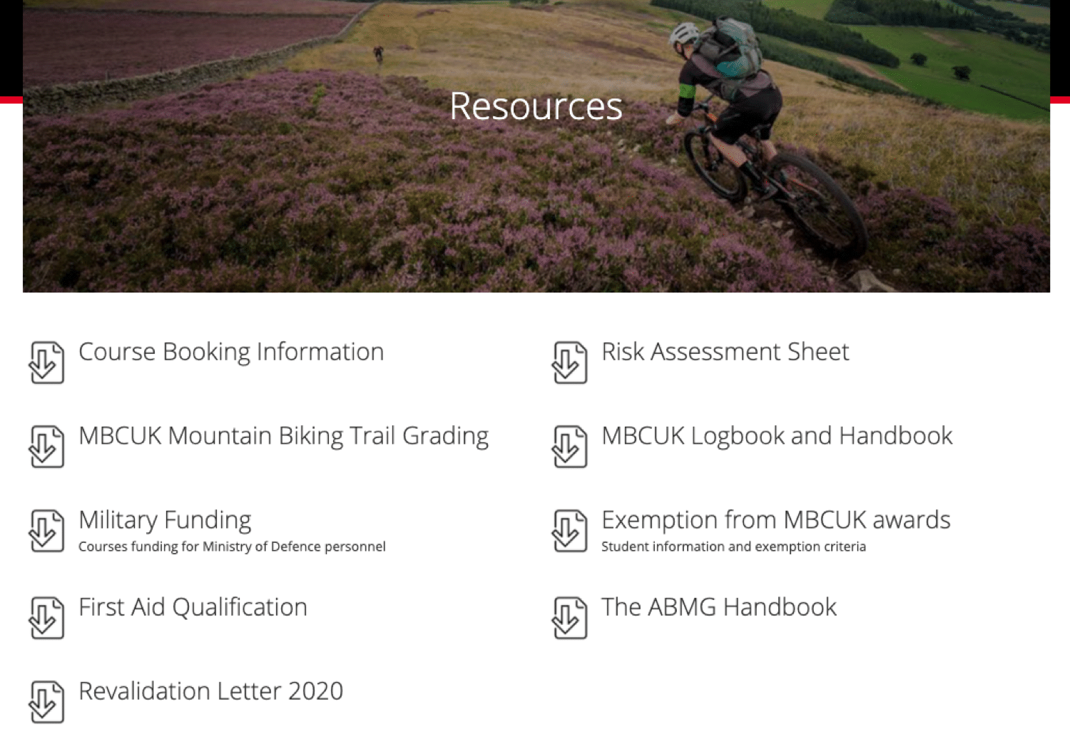 An example of a resource page (related to mountain biking) found using this search operator