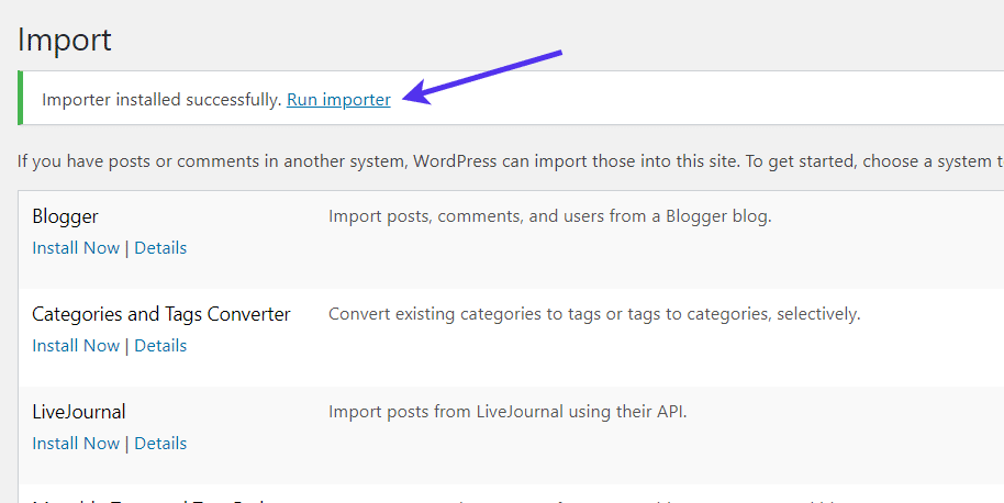 Run the WordPress importer after installation.