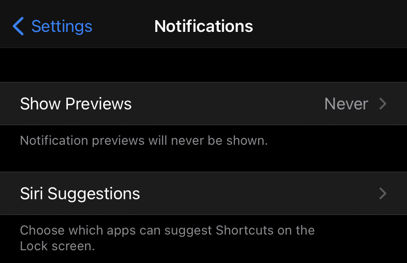 Menu des notifications dans iOS
