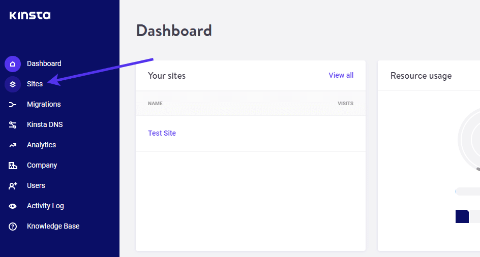 Go to the "Sites" tab in MyKinsta.