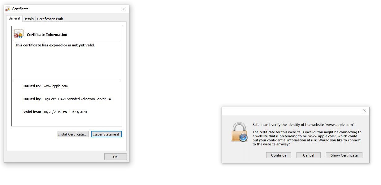 A NET::ERR_CERT_DATE_INVALID mensagem de erro no Safari.