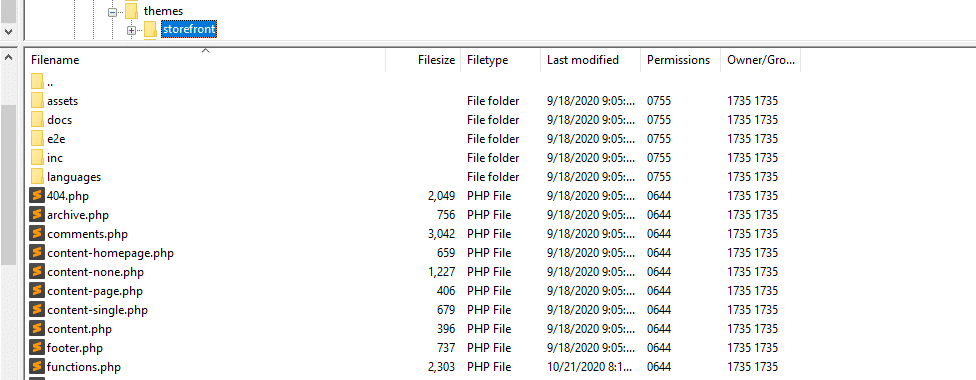 Template files listed in a WordPress theme directory