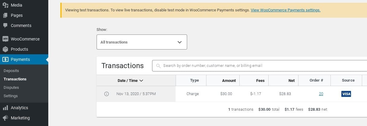 Tester les transactions dans WooCommerce